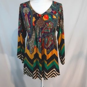One World Medium green yellow multi colored tunic see description